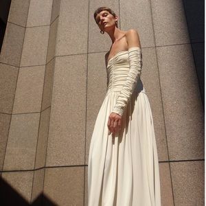 Rosetta Getty ruched strapless midi / maxi dress with detachable sleeves